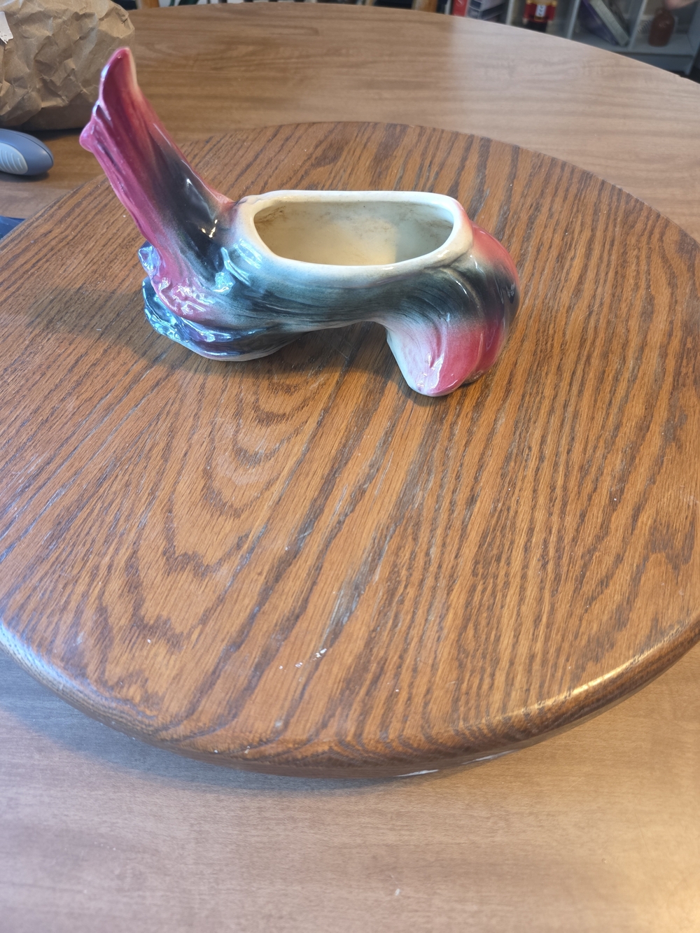 Vintage Ceramic Shoe Planter in Pink, Black & Cream Cornucopia?